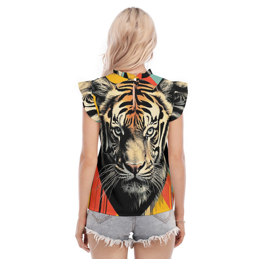 All-Over Print Women's Blouse With Ruffle Collar And Sleeve