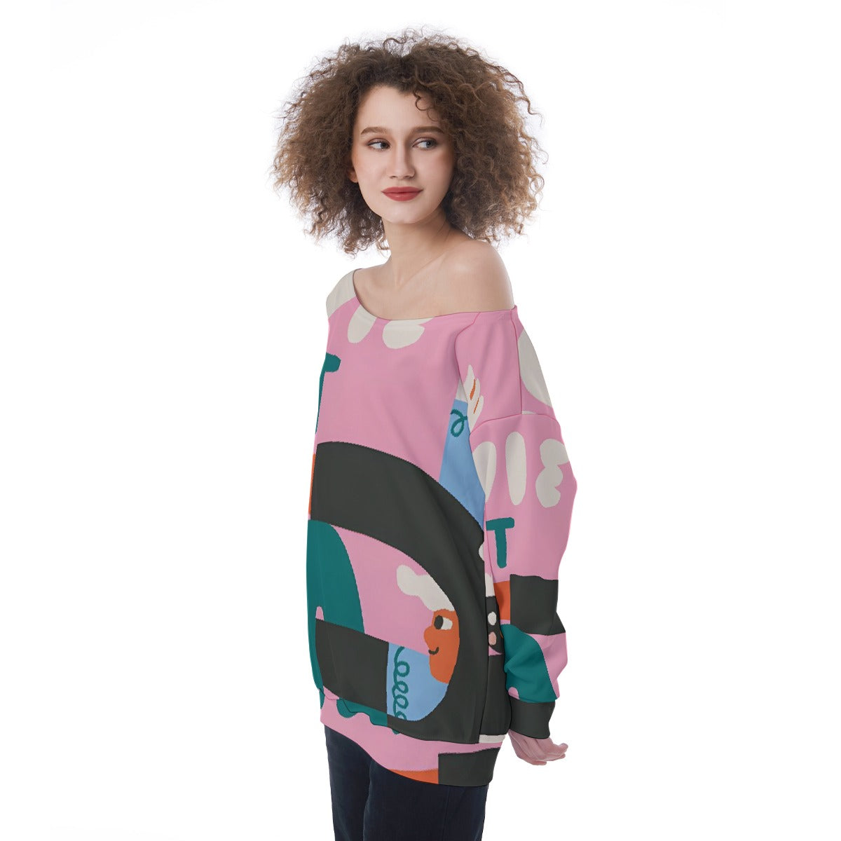 All-Over Print Oversized Women's Off-Shoulder Sweatshirt