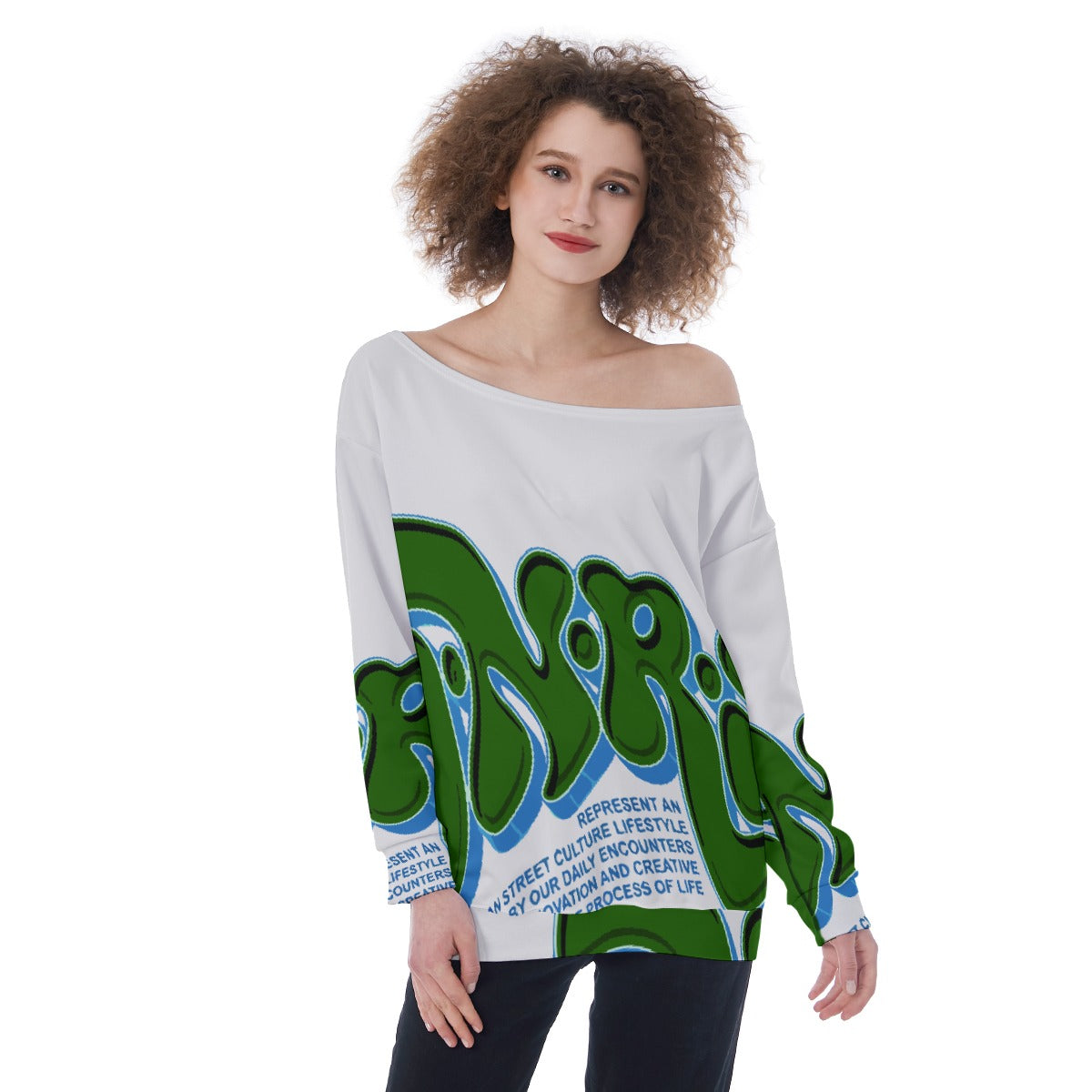 All-Over Print Oversized Women's Off-Shoulder Sweatshirt