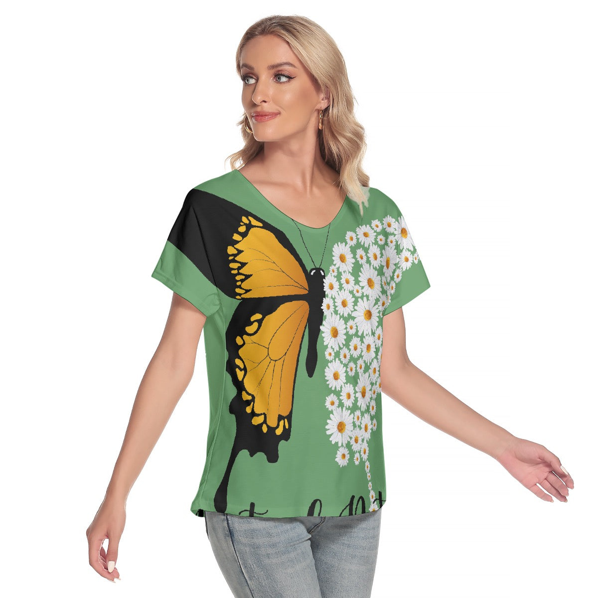 All-Over Print Women's Loose V-neck Short Sleeve T-shirt