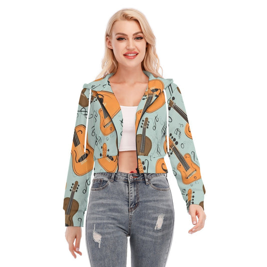 All-Over Print Women's Crop Top Hoodie With Zipper Closure