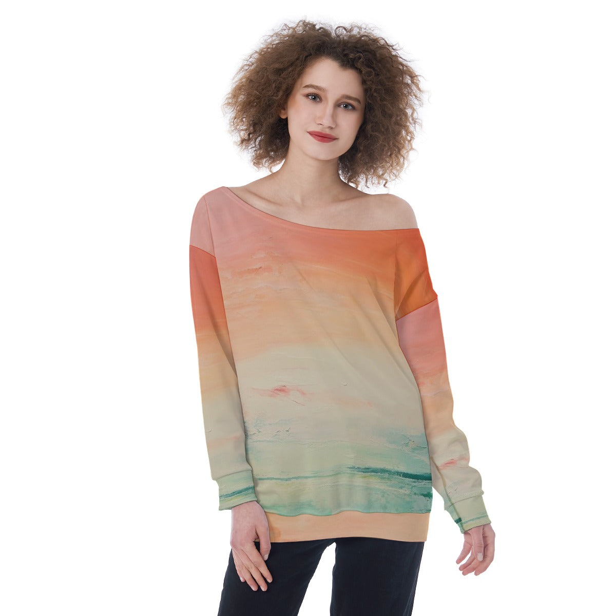 All-Over Print Oversized Women's Off-Shoulder Sweatshirt