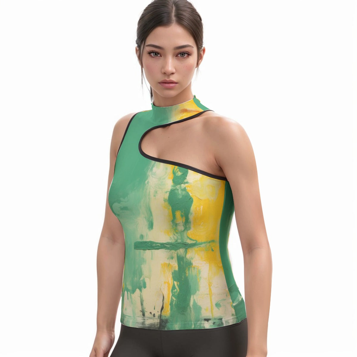 All-Over Print Women's Halter Sleeveless Asymmetrical Tank Top