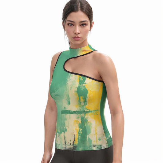 All-Over Print Women's Halter Sleeveless Asymmetrical Tank Top