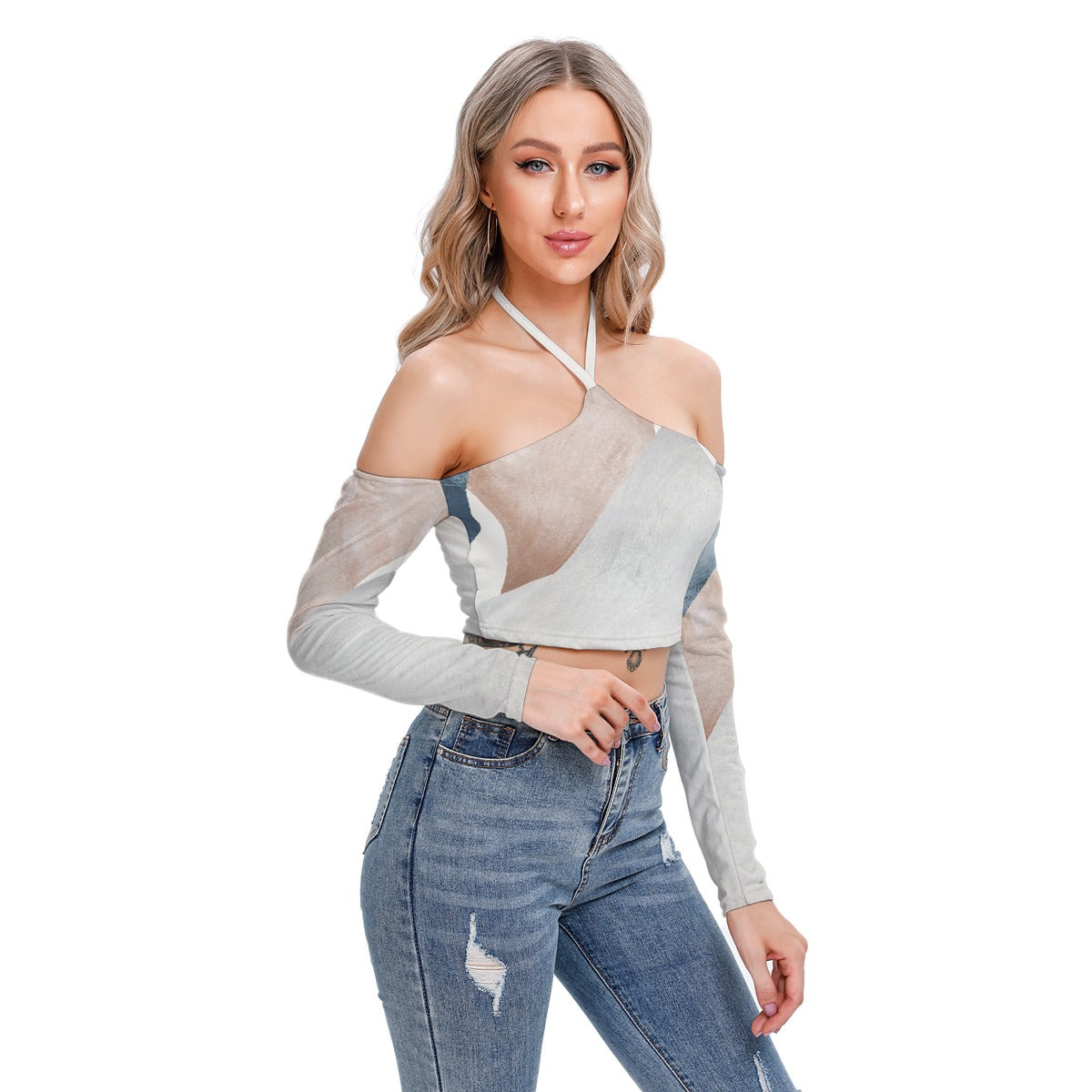 All-Over Print Women's Halter Lace-up Top