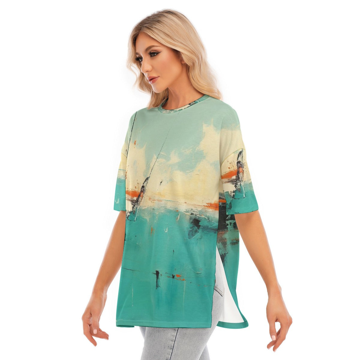 All-Over Print Women's Short Sleeves T-shirt With Hem Split