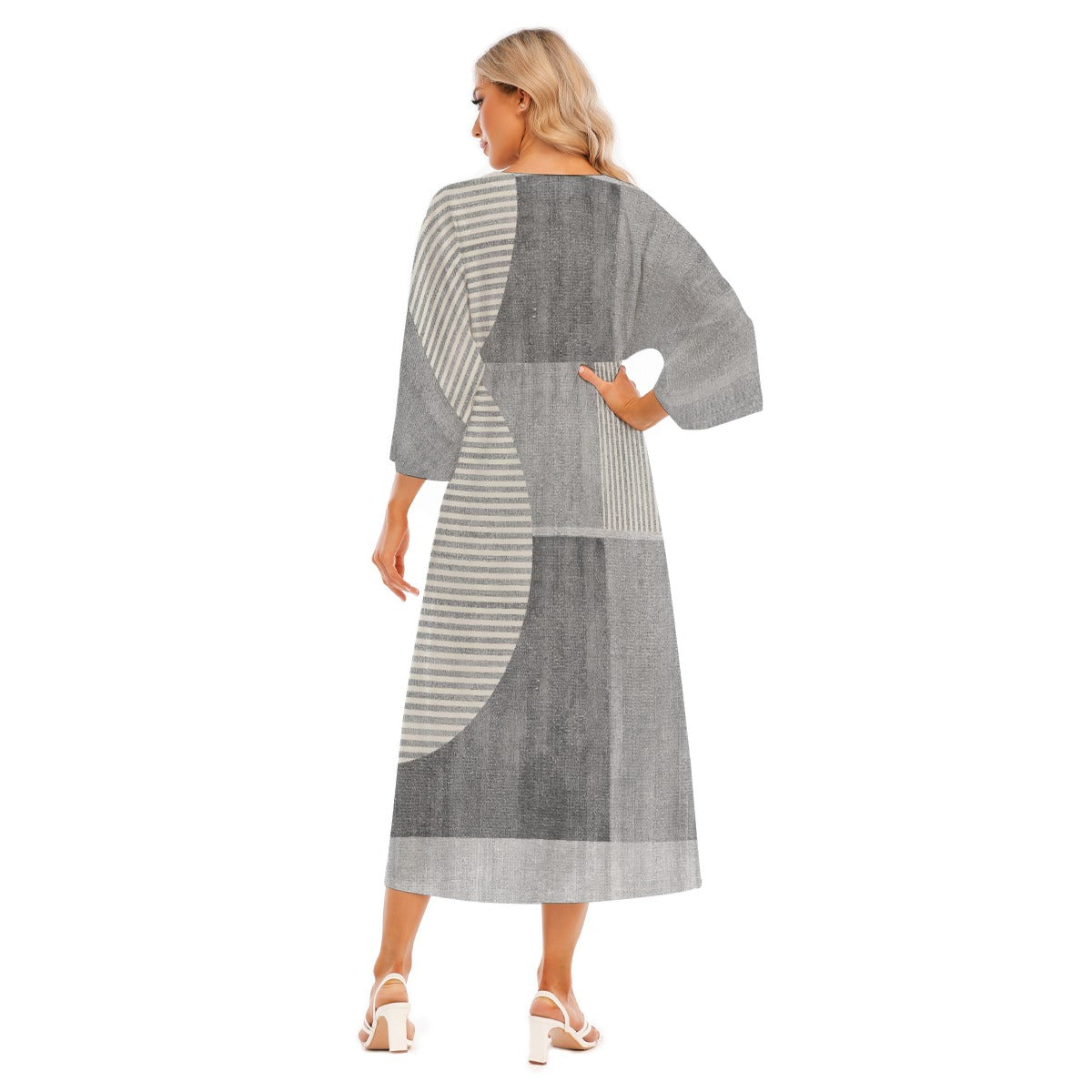 All-Over Print Women's Mid-Sleeve Long Dress