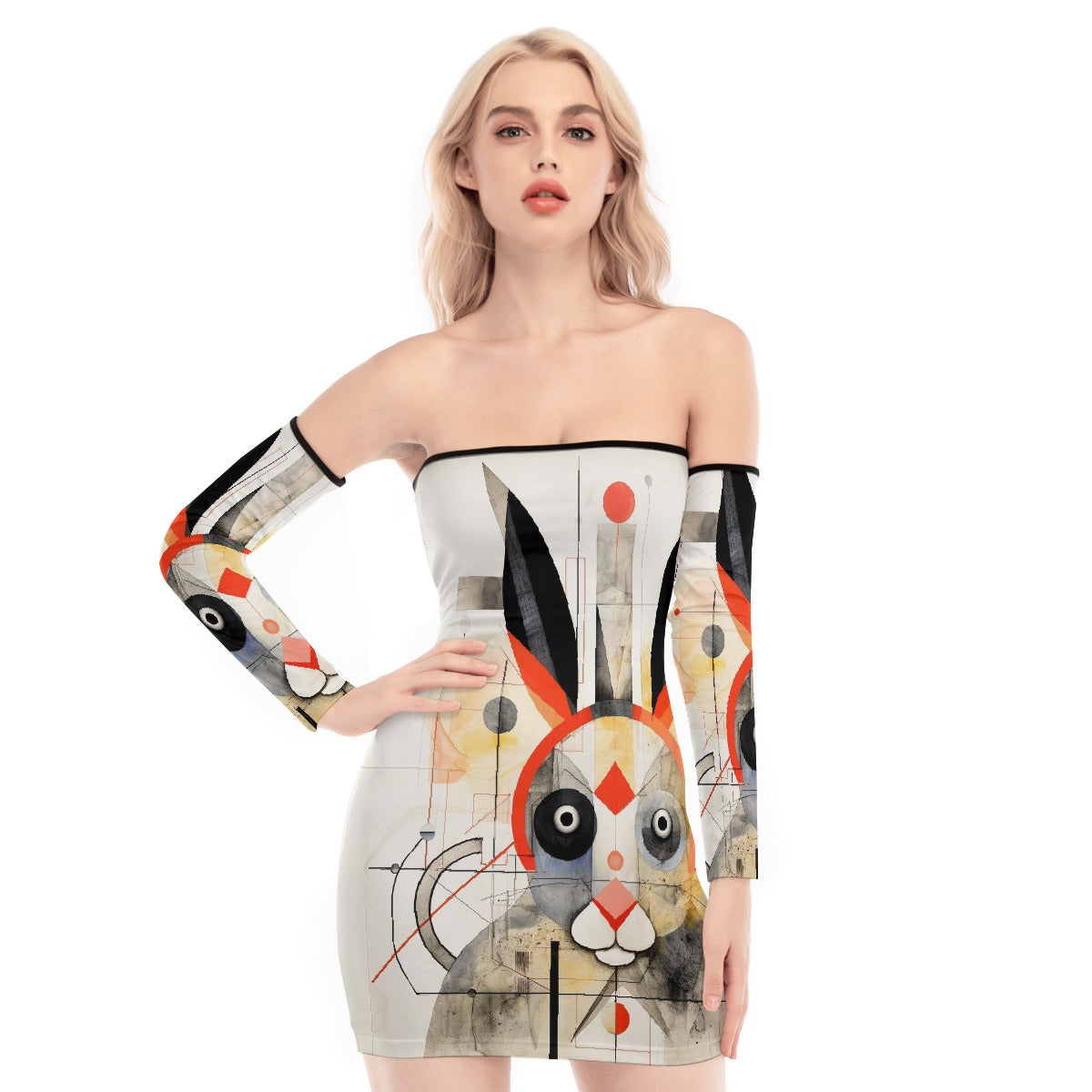 All-Over Print Women's Off-shoulder Back Lace-up Dress