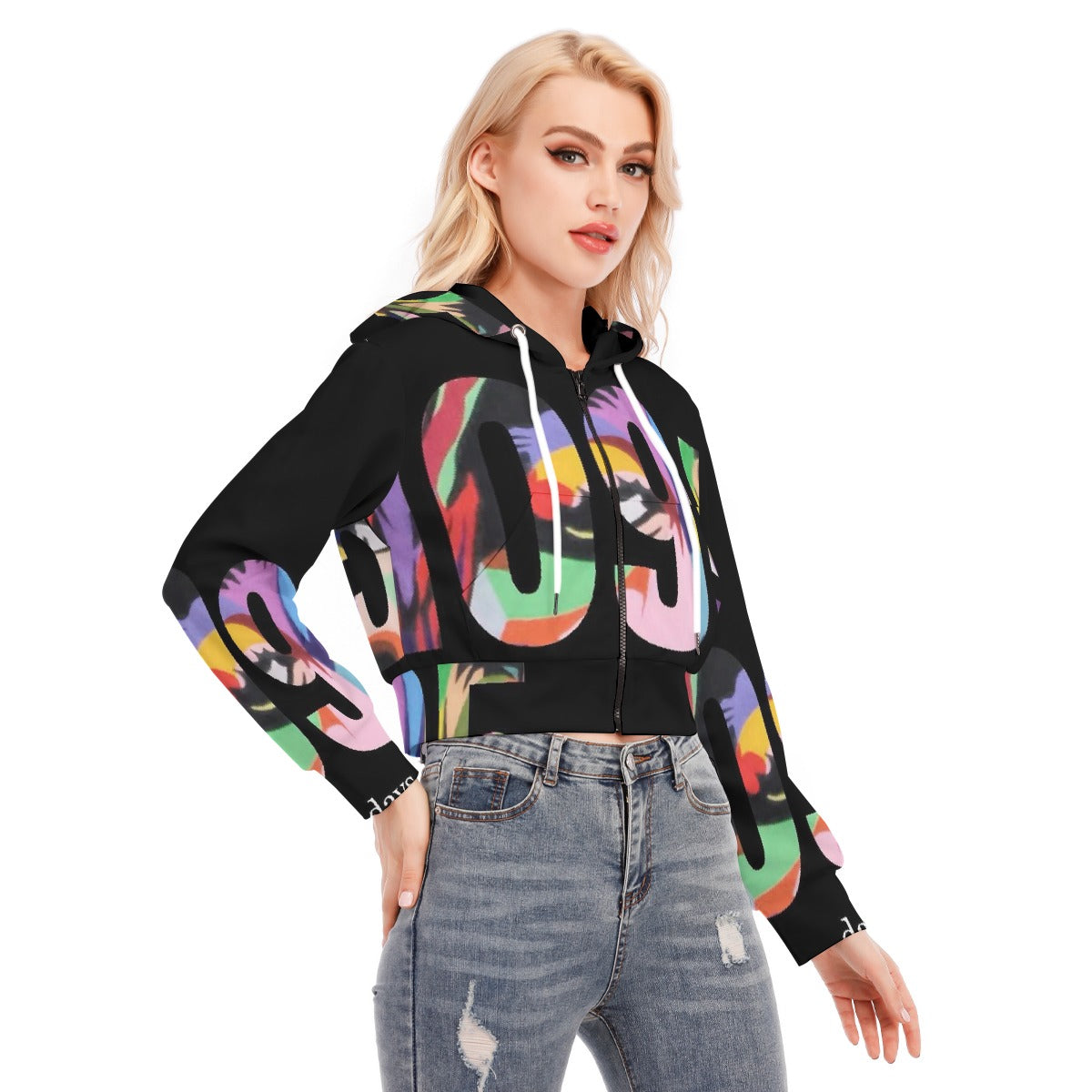 All-Over Print Women's Crop Top Hoodie With Zipper Closure