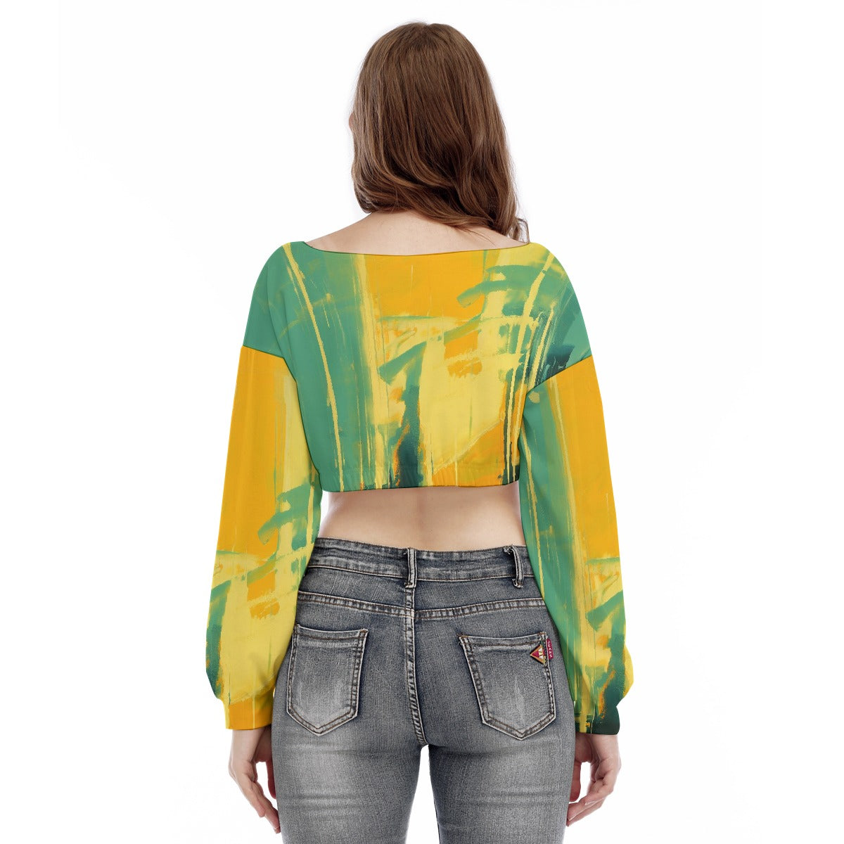 All-Over Print Women's V-neck Long Sleeve Cropped Sweatshirt