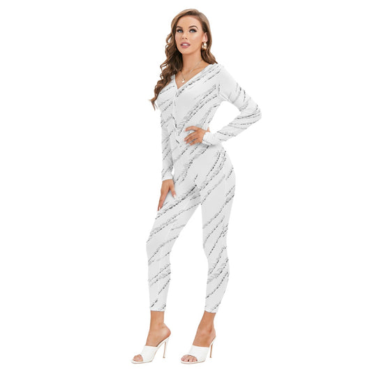 All-Over Print Women's Plunging Neck Jumpsuit