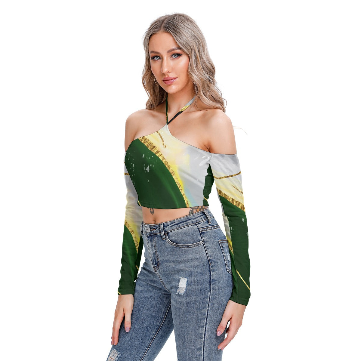 All-Over Print Women's Halter Lace-up Top