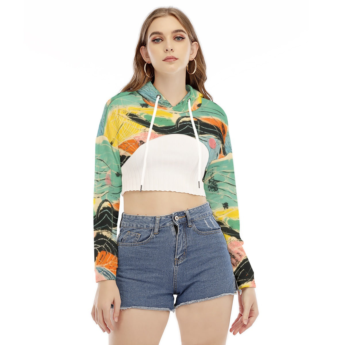 All-Over Print Women's Smock Short Hoodie With Long Sleeve