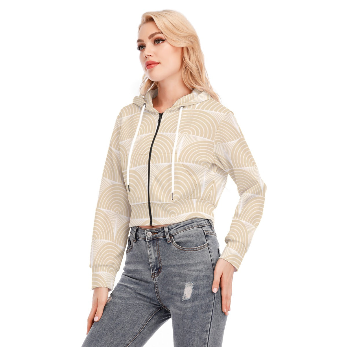 All-Over Print Women's Crop Top Hoodie With Zipper Closure