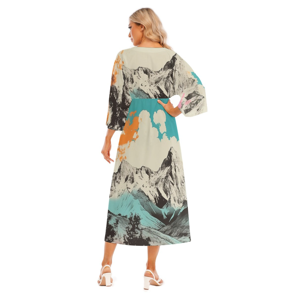 All-Over Print Women's Mid-Sleeve Long Dress