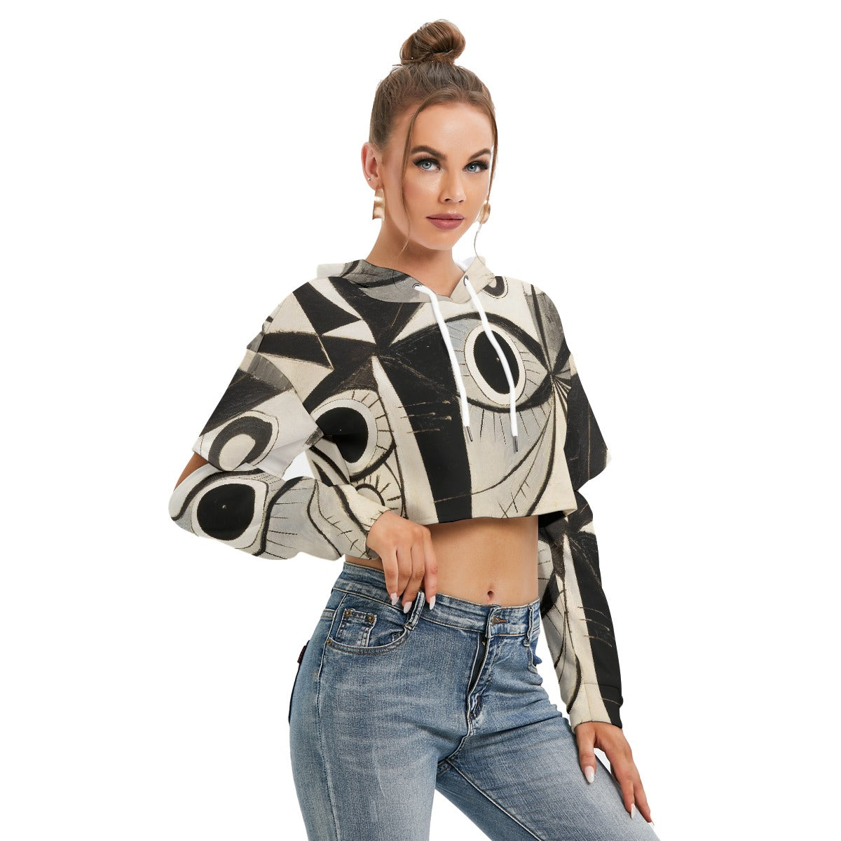 All-Over Print Women's Heavy Fleece Hoodie With Hollow Out Sleeve