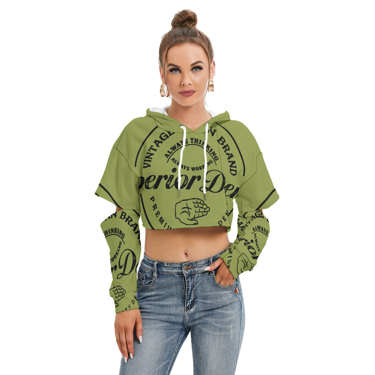 All-Over Print Women's Heavy Fleece Hoodie With Hollow Out Sleeve