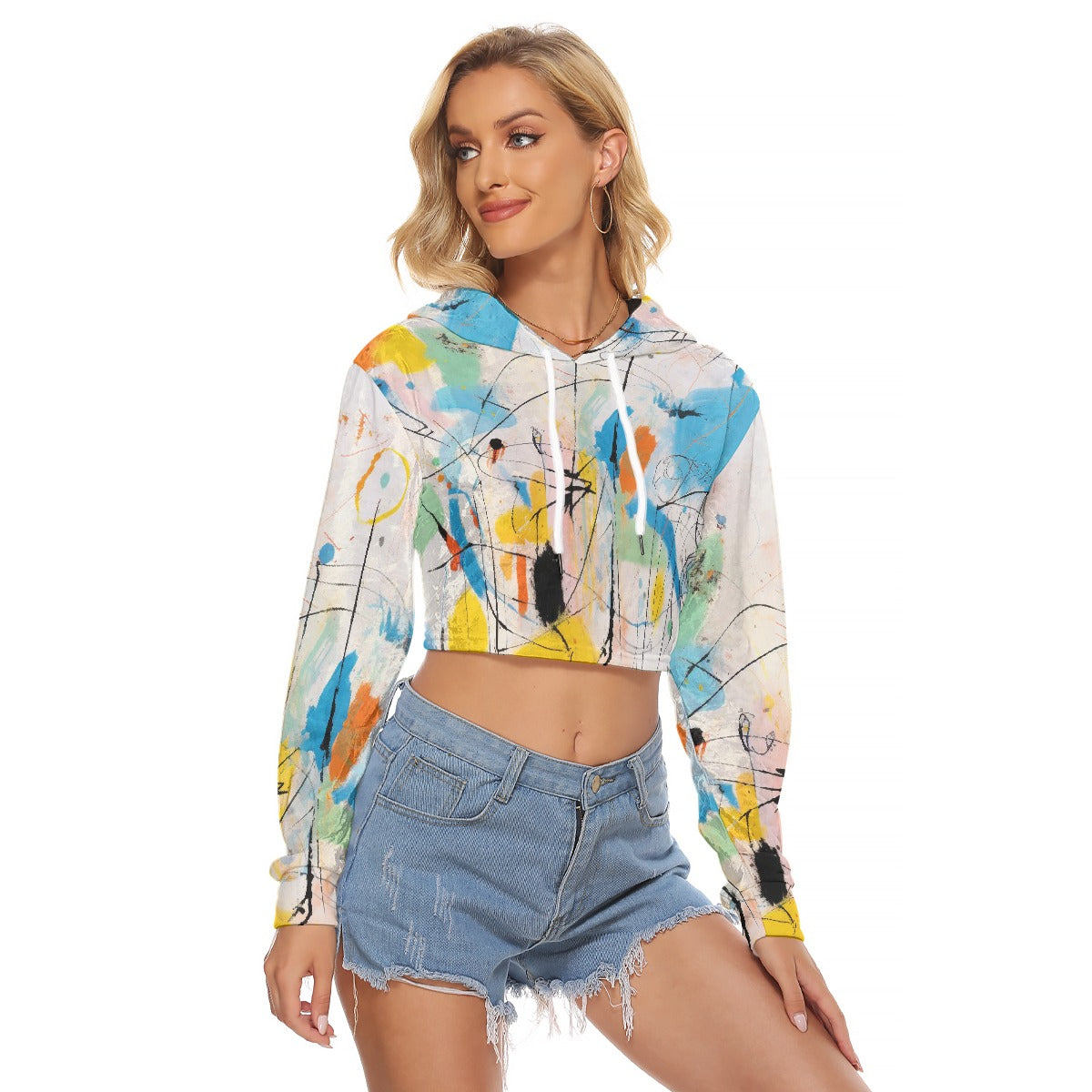 All-Over Print Women's Crop Top Hoodie|Velvet