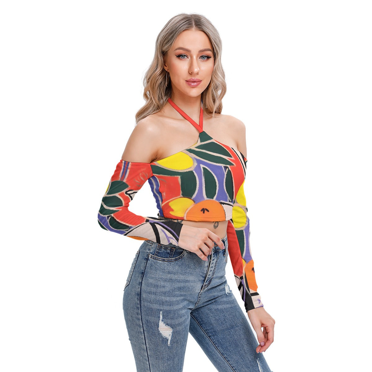 All-Over Print Women's Halter Lace-up Top