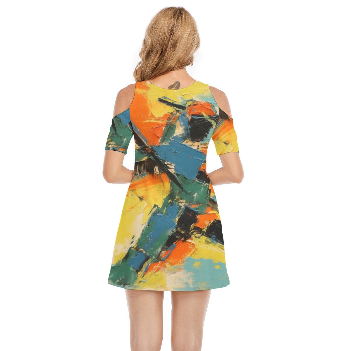 All-Over Print Women's Cold Shoulder Dress | 190GSM Cotton