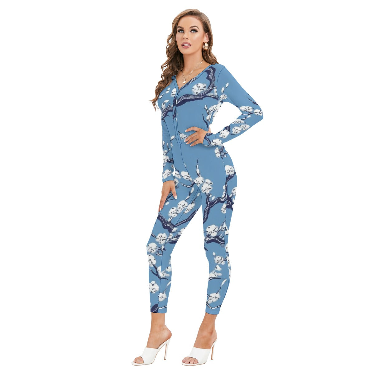 All-Over Print Women's Plunging Neck Jumpsuit
