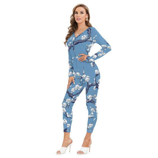 All-Over Print Women's Plunging Neck Jumpsuit