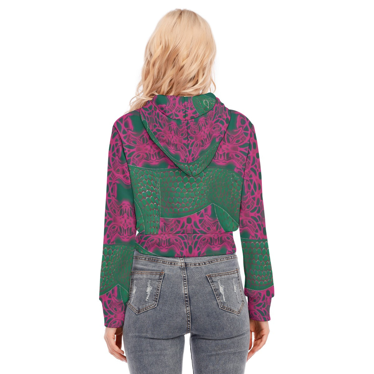 All-Over Print Women's Crop Top Hoodie With Zipper Closure
