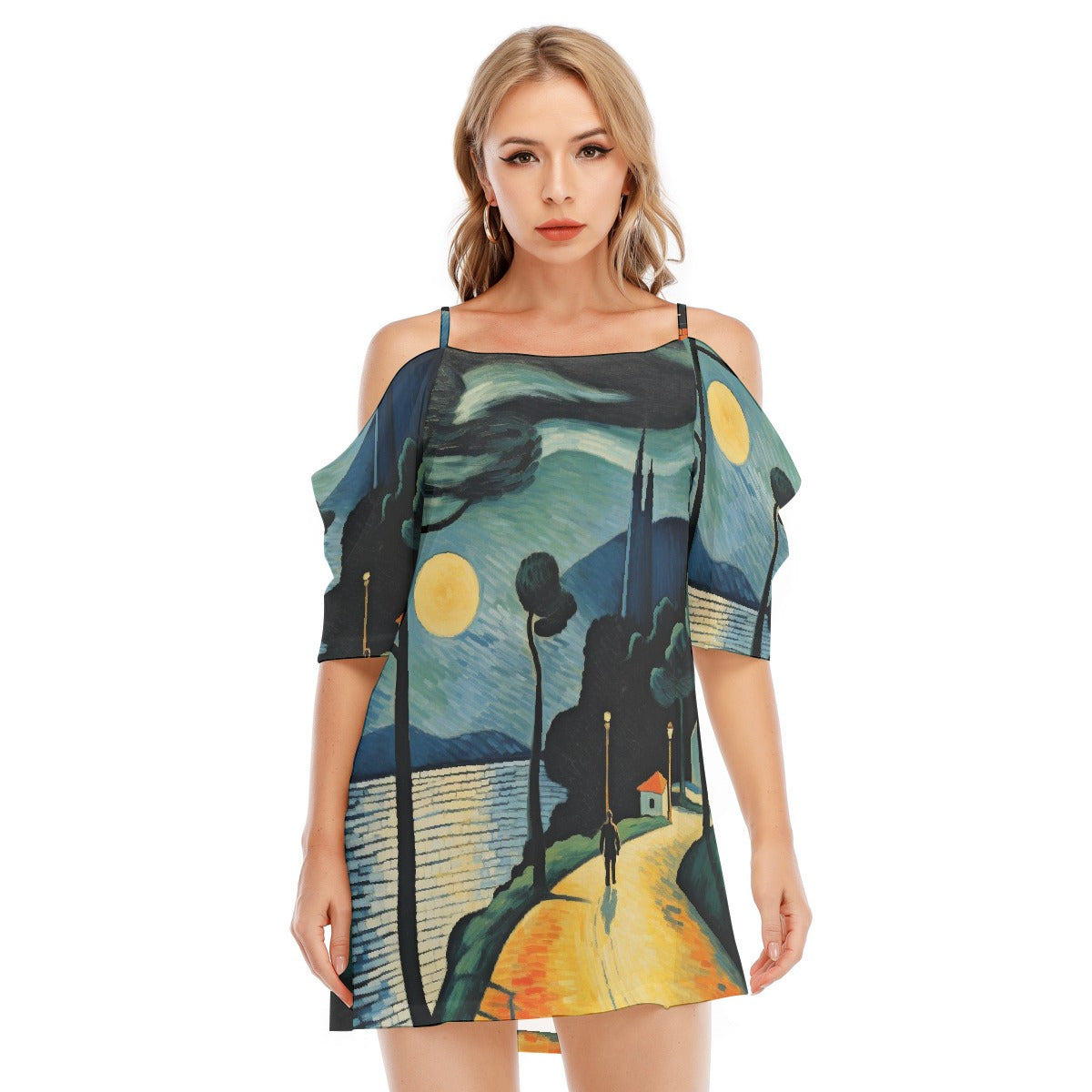 All-Over Print Women's Off-shoulder Cami Dress