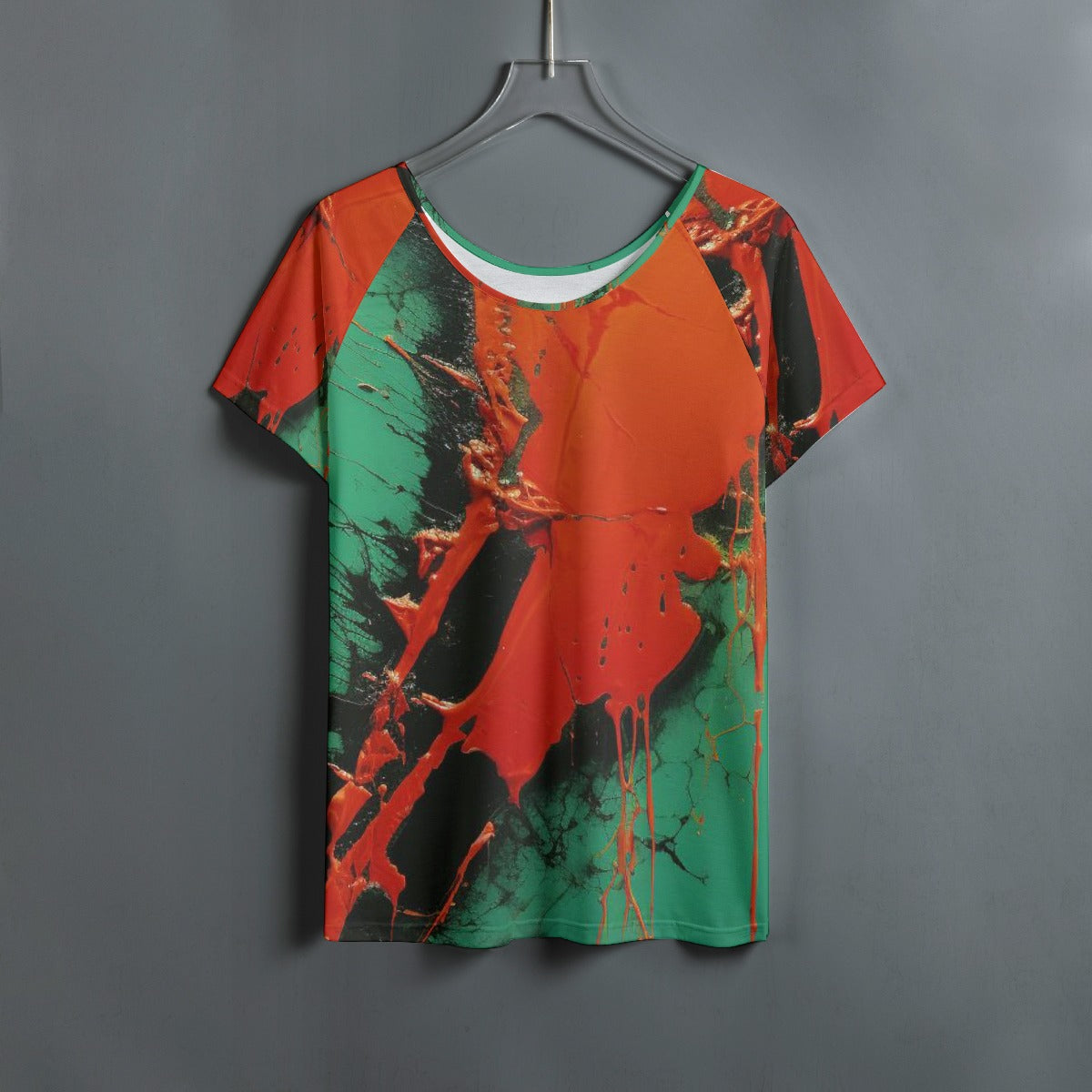 All-Over Print Women's Round Neck T-shirt With Raglan Sleeve