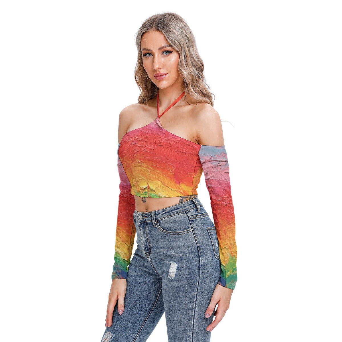 All-Over Print Women's Halter Lace-up Top