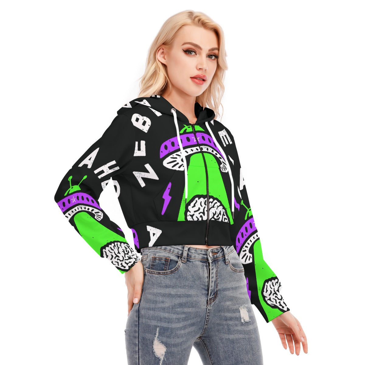All-Over Print Women's Crop Top Hoodie With Zipper Closure