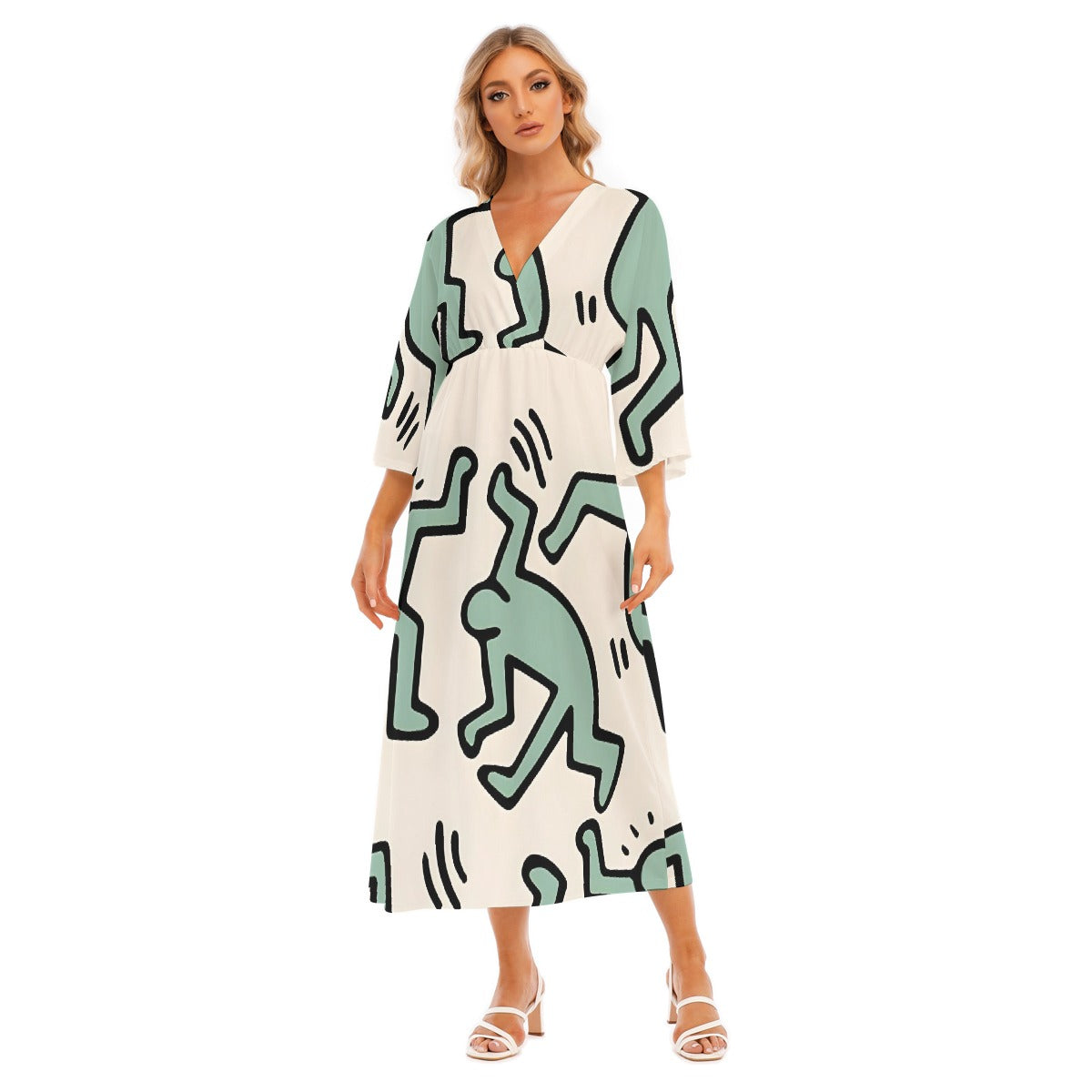 All-Over Print Women's Mid-Sleeve Long Dress