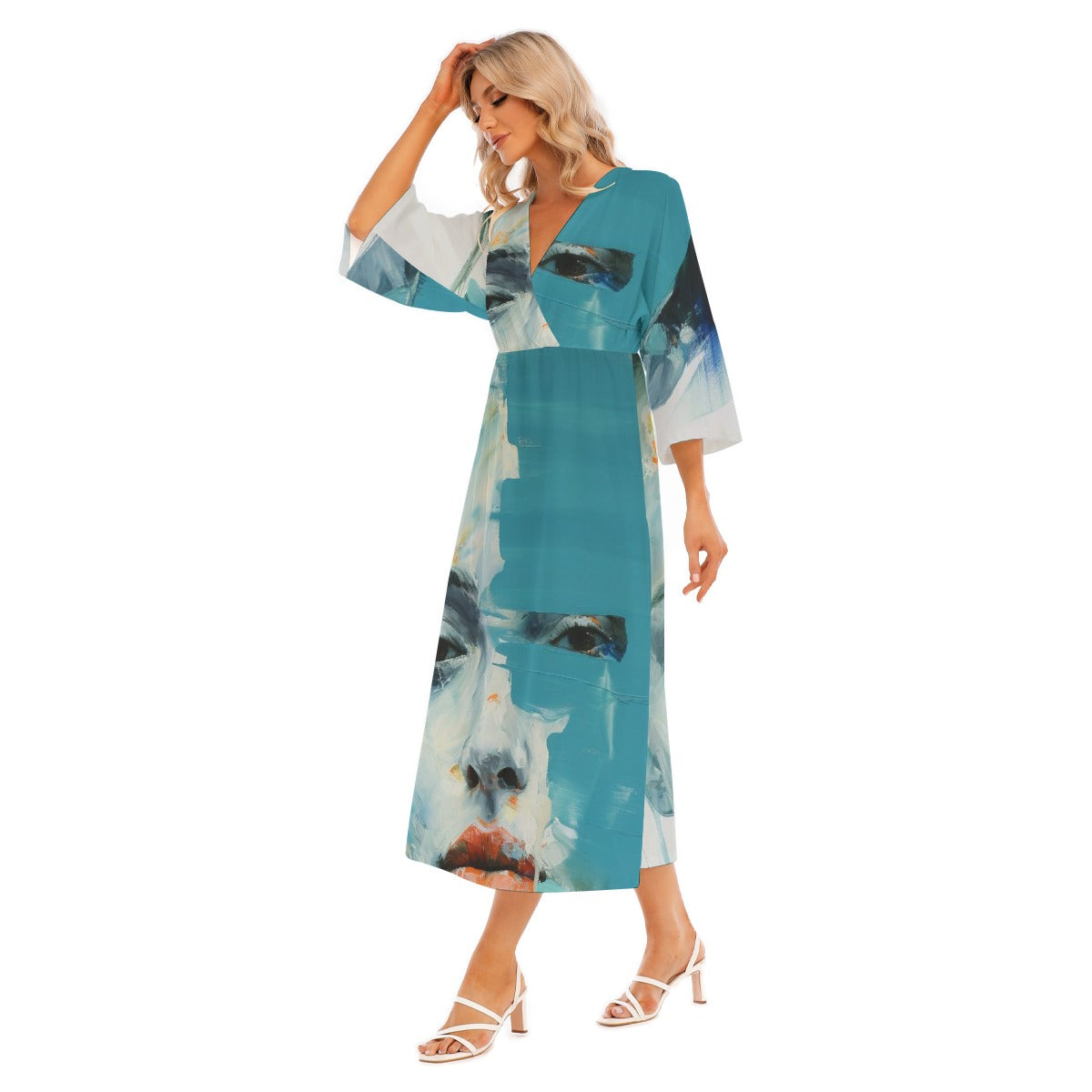 All-Over Print Women's Mid-Sleeve Long Dress