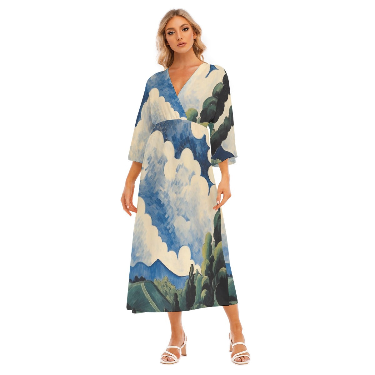 All-Over Print Women's Mid-Sleeve Long Dress
