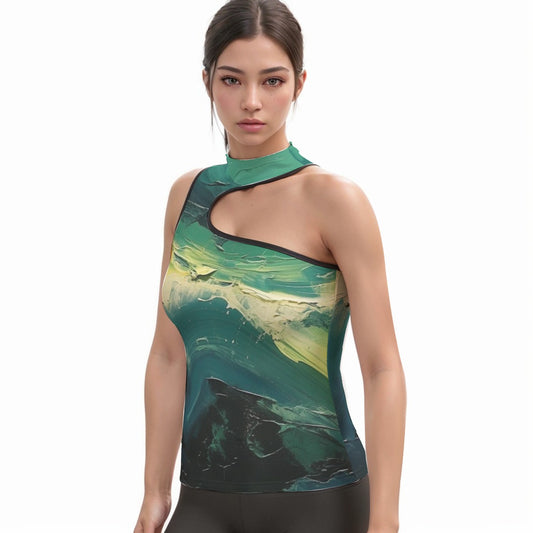 All-Over Print Women's Halter Sleeveless Asymmetrical Tank Top