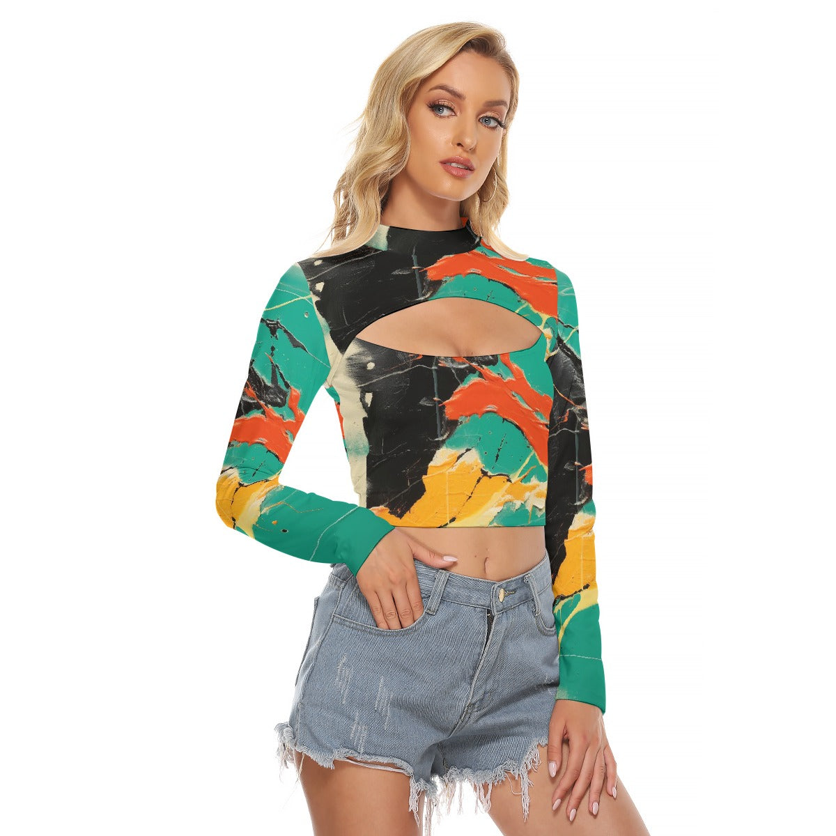 All-Over Print Women's Hollow Chest Keyhole Tight Crop Top