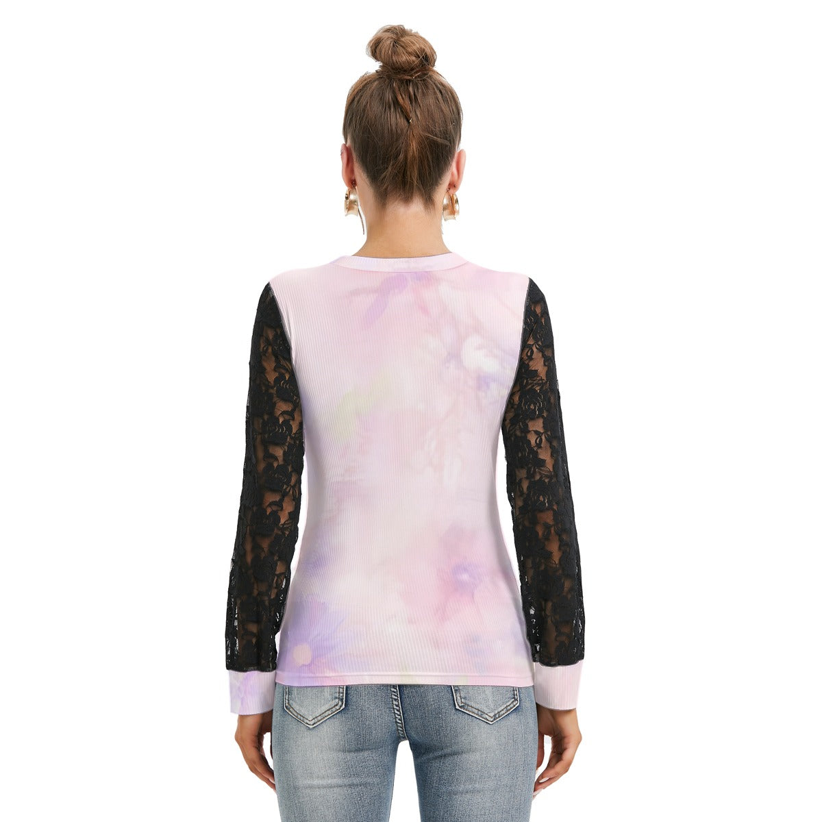 All-Over Print Women's T-shirt And Sleeve With Black Lace