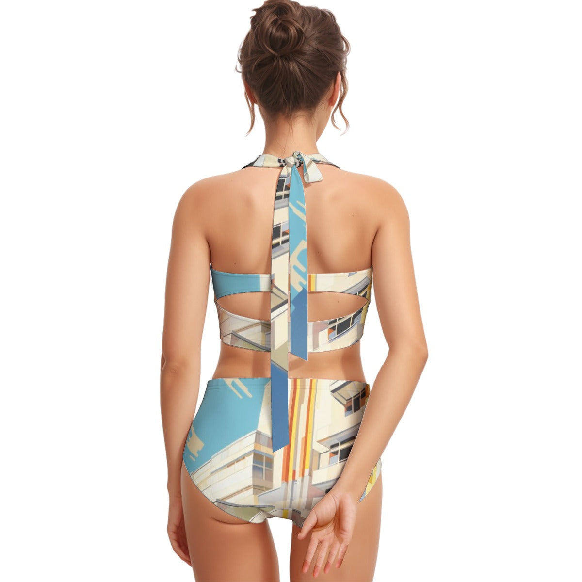 All-Over Print Women's Swimsuit Set With Halter