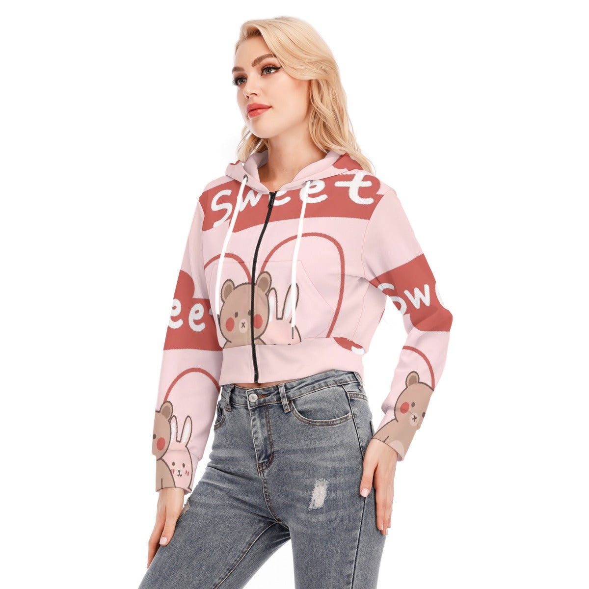 All-Over Print Women's Crop Top Hoodie With Zipper Closure