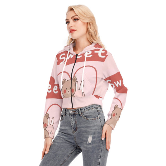 All-Over Print Women's Crop Top Hoodie With Zipper Closure