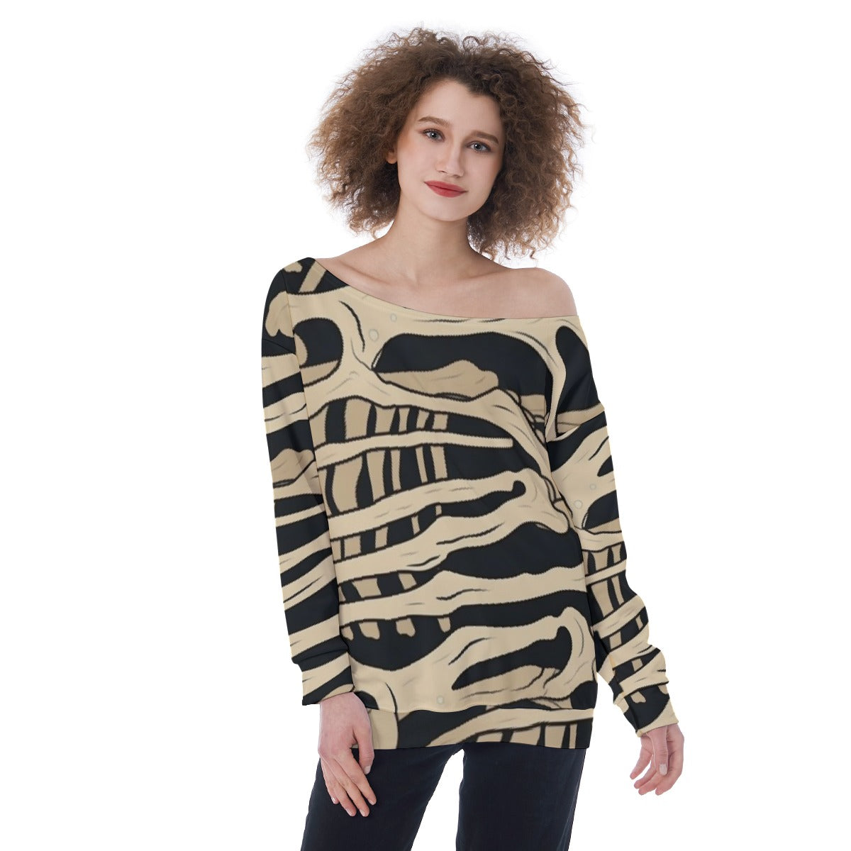 All-Over Print Oversized Women's Off-Shoulder Sweatshirt