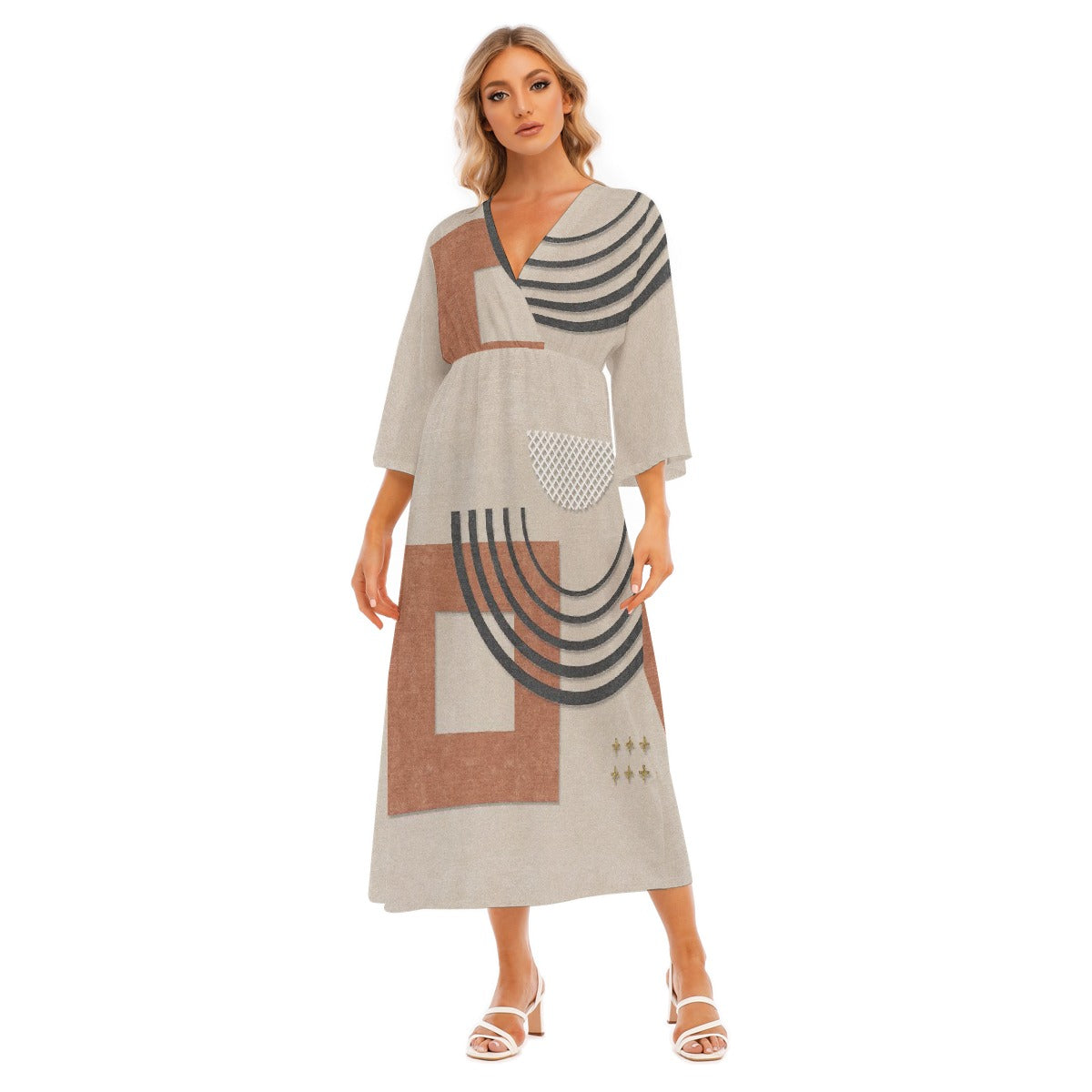 All-Over Print Women's Mid-Sleeve Long Dress