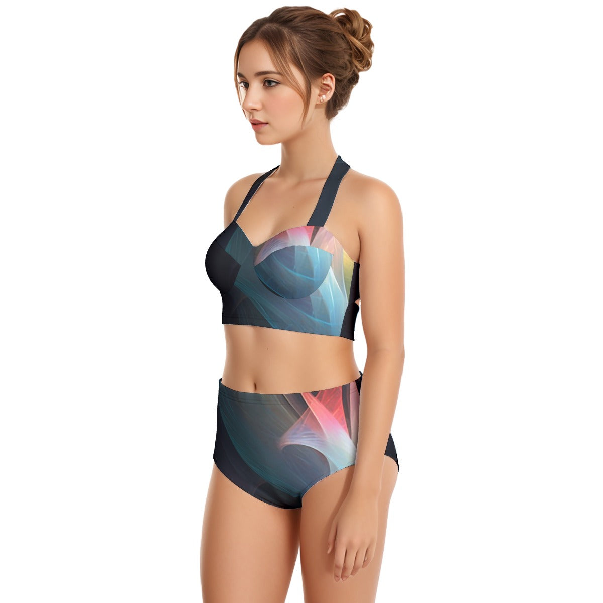 All-Over Print Women's Swimsuit Set With Halter