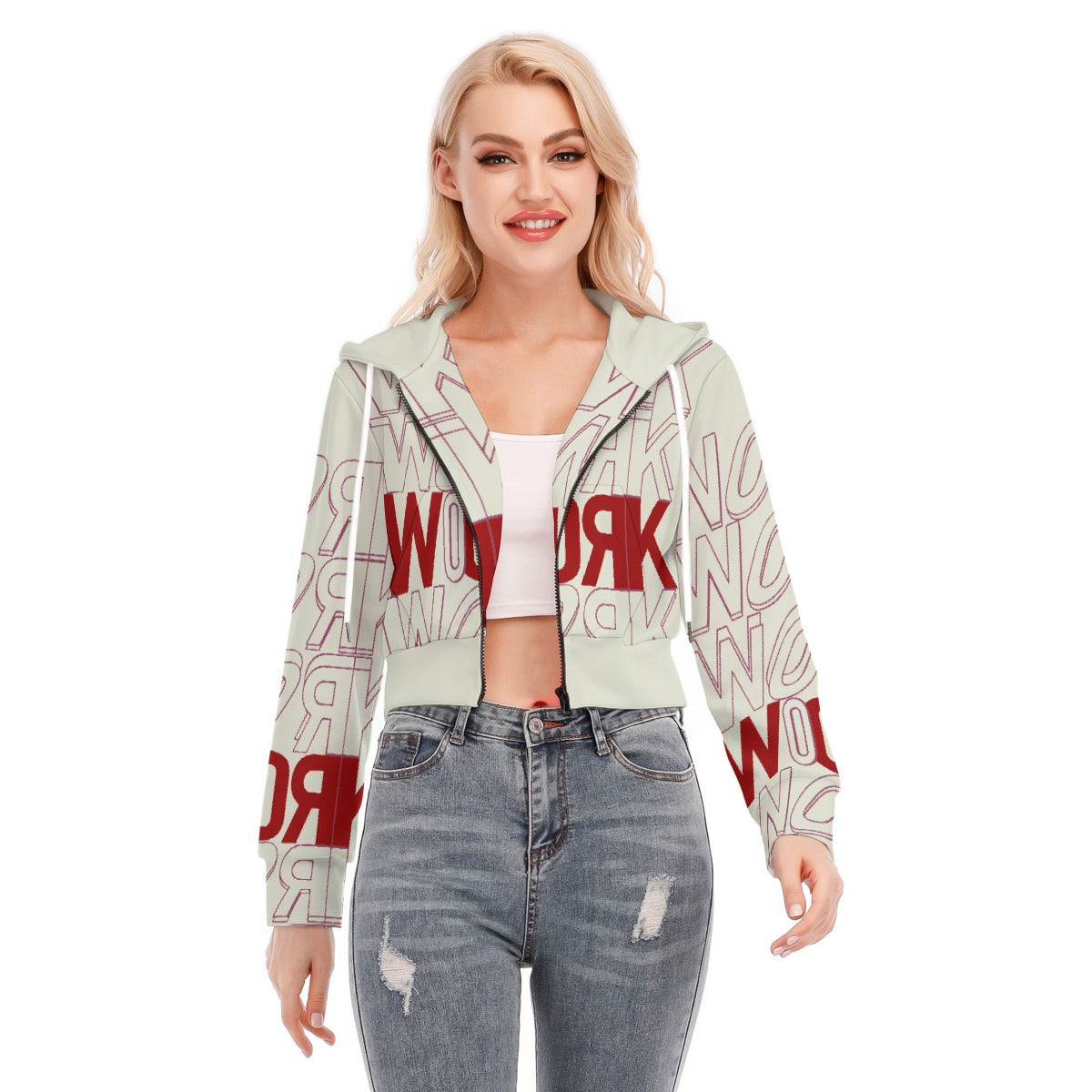 All-Over Print Women's Crop Top Hoodie With Zipper Closure