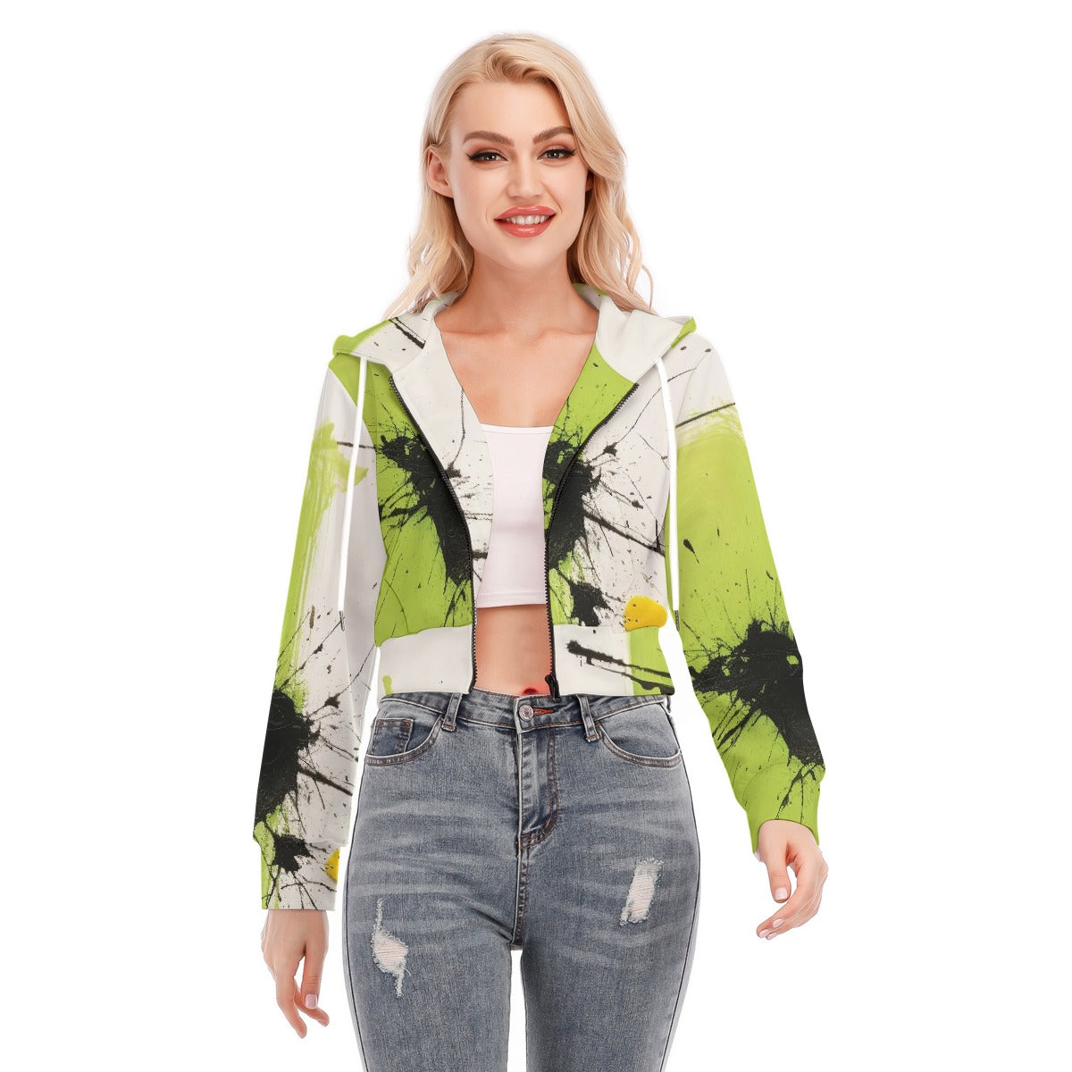All-Over Print Women's Crop Top Hoodie With Zipper Closure