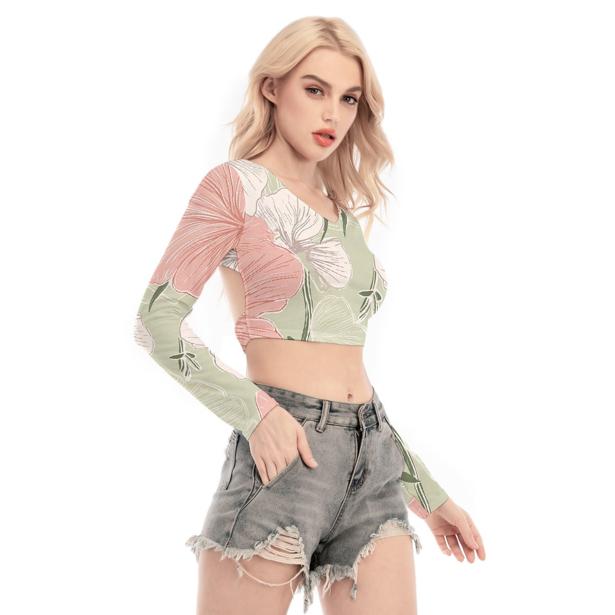 All-Over Print Women's Back Hollow T-shirt With Strap