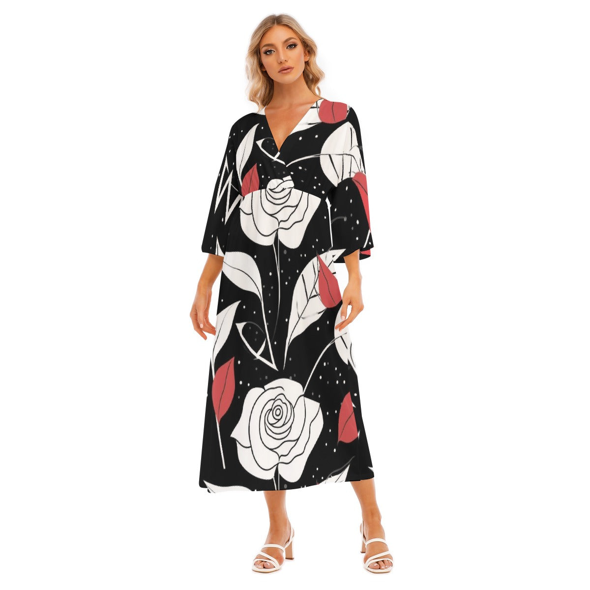 All-Over Print Women's Mid-Sleeve Long Dress