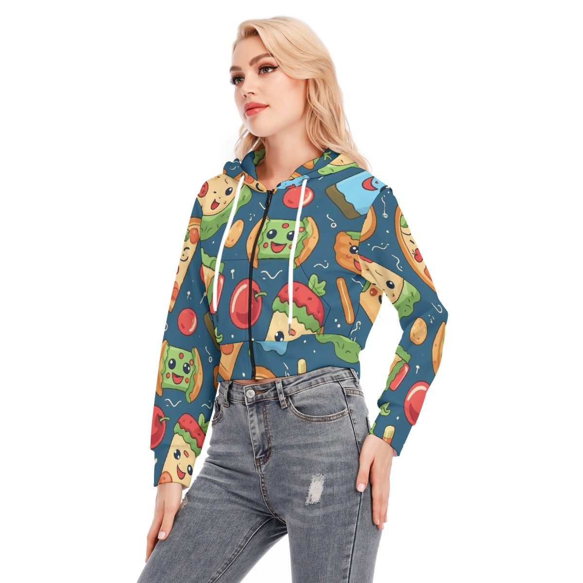 All-Over Print Women's Crop Top Hoodie With Zipper Closure