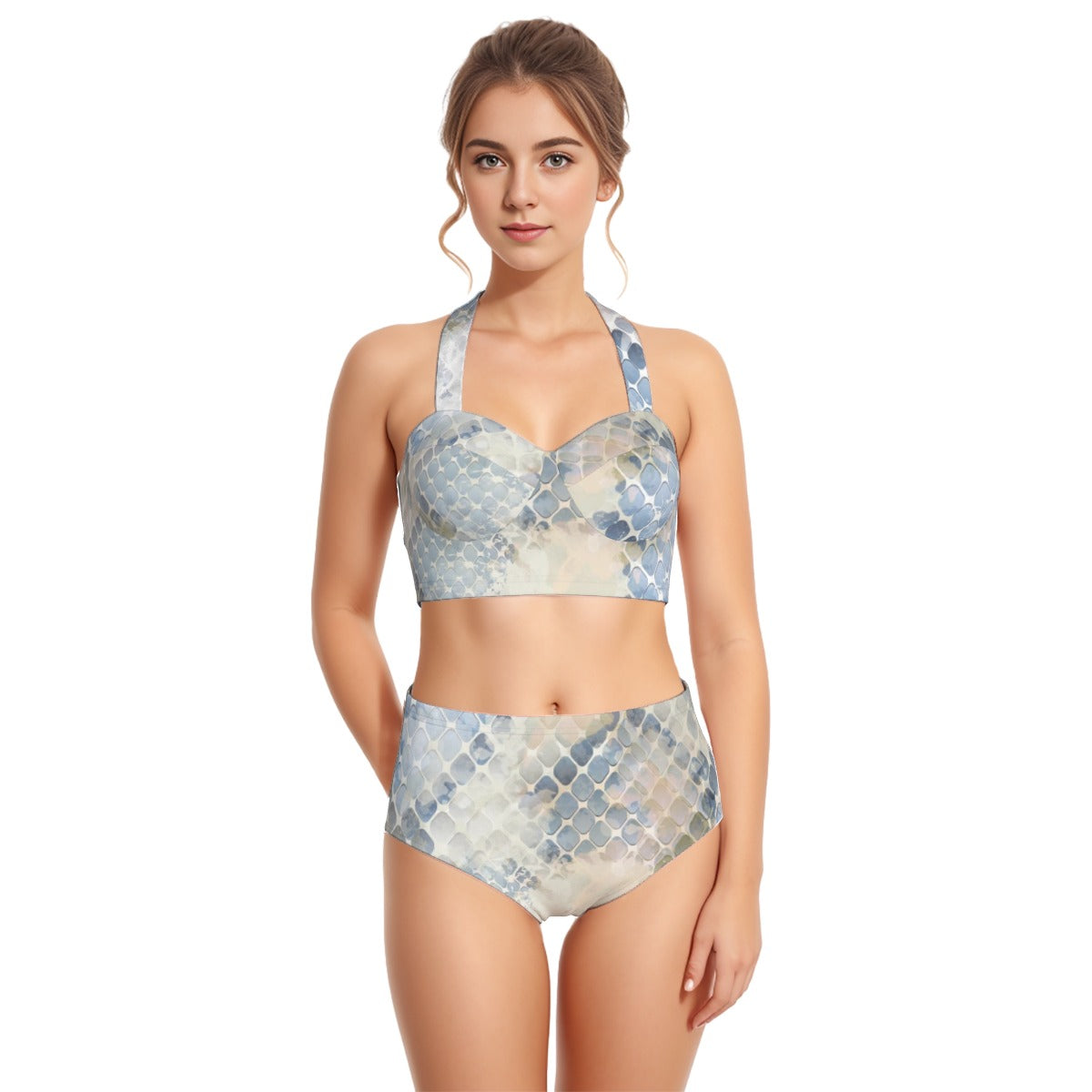 All-Over Print Women's Swimsuit Set With Halter