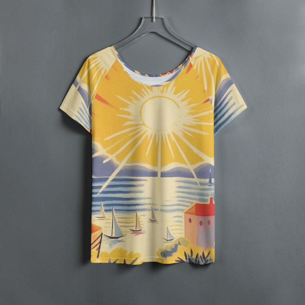 All-Over Print Women's Round Neck T-shirt With Raglan Sleeve
